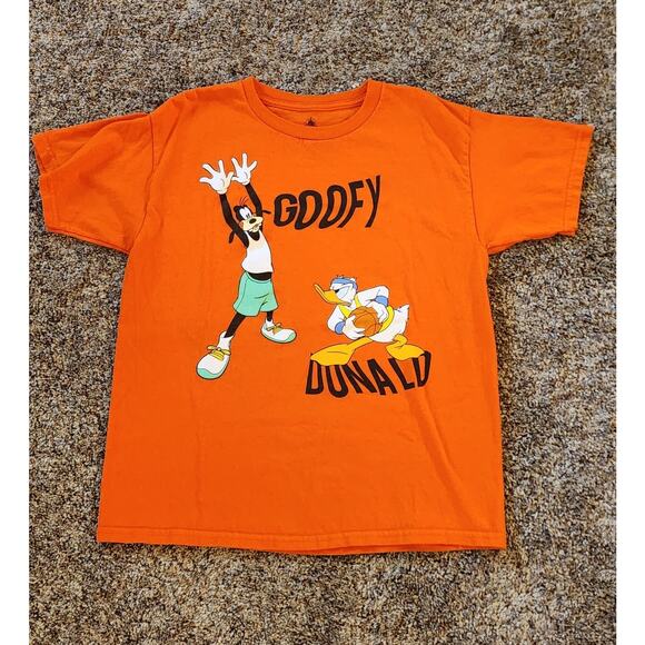 Authentic Disney Parks Goofy Donald Duck Orange T Shirt Youth Size Large - Picture 1 of 4